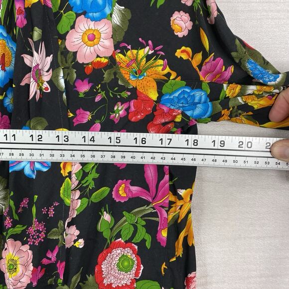 Anthro 11-1-TYLHO Top Womens M Black Floral Colorful Roll Tab Sleeve Button Up - Picture 7 of 10